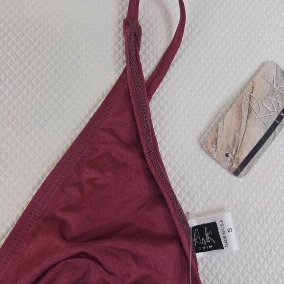 New Ris-k Maroon Red Swim Triangle Bikini Top Womens S Made In USA - Picture 3 of 5